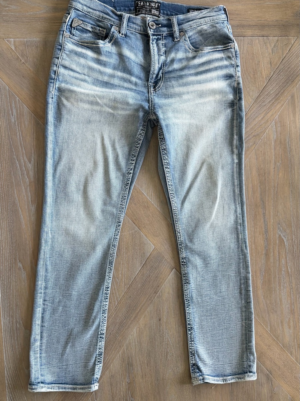 Salvage Men's Slim Straight Jeans in Light Blue Wash